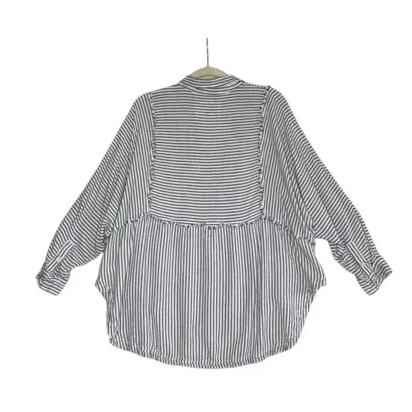 FREE PEOPLE One & Only Linen Blend Blouse Tunic Sz L Black White Boho Festival - Picture 5 of 11